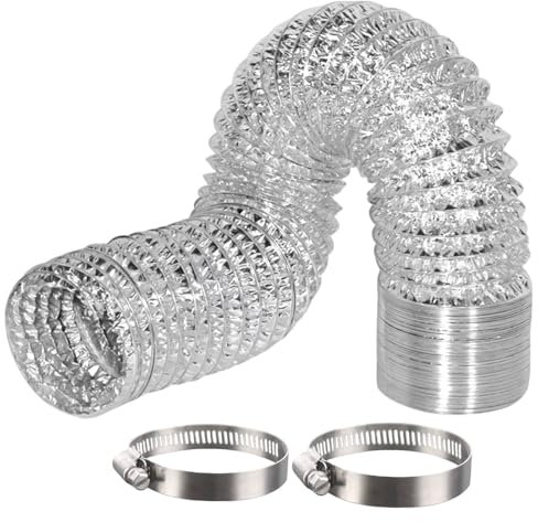 SunStream 8 Inch 25 FT Dryer Vent Hose Flexible Aluminum Ducting Dryer Vent Exhaust Duct Hose for HVAC Ventilation Include 2 Clamps