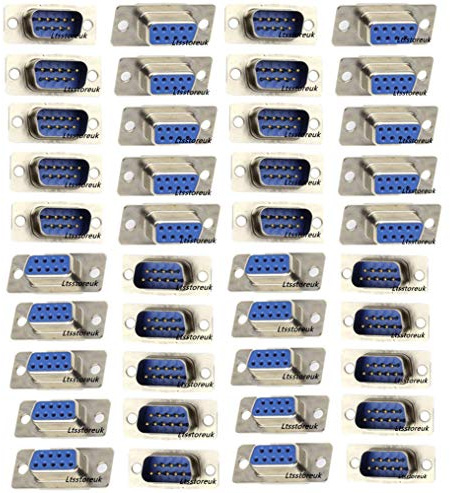 Lsgoodcare 40Stück RS232 parallel Lötstecker 9Pin, DB9 serielle Verbindung VGA 9-pin männlich weiblich 2 Reihen, D-SUB weiblich männlich Stecker