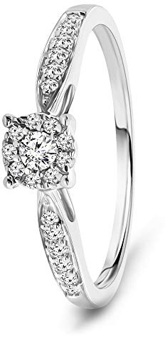 MIORE Bague pour Femmes Bague de Fiançailles avec Diamants 0.20 Ct en Or blanc 9 Carat / 375 Or, Bijoux avec Brillants
