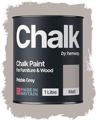 Hemway Chalk Paint Pebble Grey Furniture Paint 1L, Matt Finish Shabby Chic, Chalk Furniture & Walls, Quick Dry & 1 Coat