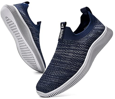 MrToNo Slip On-sneakers för män och kvinnor, sportskor, fitness, gympahall, fritidsskor, ventilerande, lätta joggingskor/löparskor för gator, bekväma, utomhus, promenadskor, Mörkblå, 45 EU