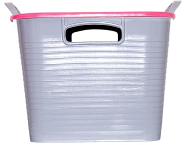 Red Gorilla Plastic Storage Tub Stack and Store Pink Rectangular Stackable Box with Lid and Handles Multi Purpose for Home Office Industrial 25 litre