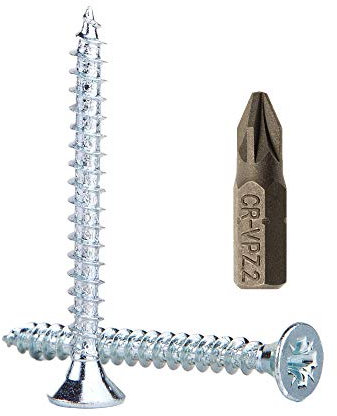 Lot de 300 vis à bois en acier zingué 4,0 x 50 mm, vis à bois pour aggloméré, vis universelles Pozi-Drive PZ entièrement filetées, tête fraisée Pozidriv (300, 4,0 x 50 mm)