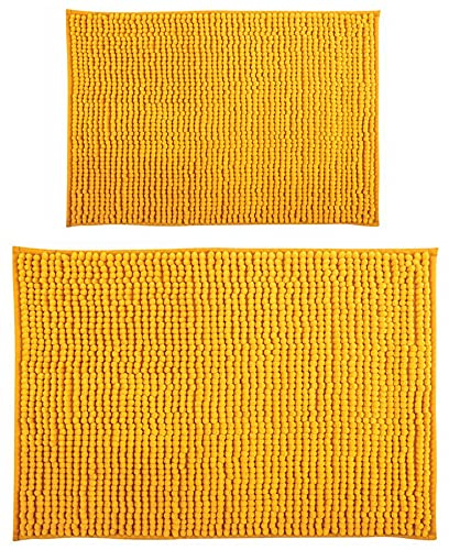 MSV Chenille Badvorleger Langflor Badvorleger Set 2 teilig 40x60 cm + 60x90 cm Gelb