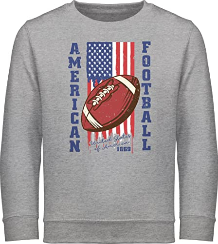 Shirtracer Sweatshirt Kinder Pullover für Jungen Mädchen - Sport Kleidung - American Football Flagge - blau - 140 (9/11 Jahre) - Grau meliert - 25. Geburtstag Pulli Sweater Sweatshirts
