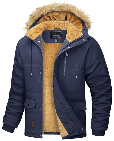 MAGCOMSEN Winter Jackets for Men Thermal Winter Coats Warm Fleece Puffer Jacket Insulated Casual Parka Coat,Navy,3XL