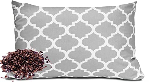 Gesunder Schlaf Buchweizenkissen Kissen mit Buchweizenschale mit Reißverschluss, Buchweizen, orthopädisches Naturkissen, mit Innen- und Außenkissenbezug (Marokko grau, 40 x 60 cm)