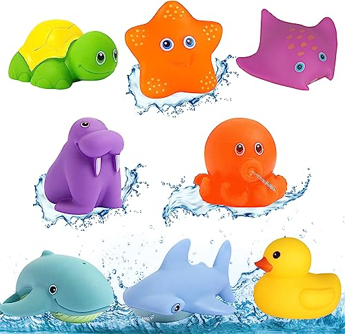 IWTBNOA Giocattoli da Bagnetto per Bambini, 8 Pezzi Animali da Oceano Galleggianti, Giochi da Bagno Galleggianti, Giocattoli da Piscina per Vasca, Giochi Bagnetto Neonato, Regalo per Ragazzi Ragazze