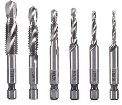 Irfora Set di 6 punte per trapano filettato HSS per fresa da 1/4 con fusto per max. 5 mm di spessore in metallo morbido/legno/plastica