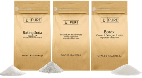 Pure Original Ingredients Potassium Bicarbonate, Baking Soda, & Borax Bundle, (2lb) Food Safe, Cleaning & Cooking