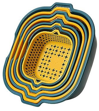 8 Stück, 2 in 1 Multifunktions-Küchensieb, Doppel-Küchensieb, Obstkorb, Siebkorb zum Abtropfen von Nudeln, Obst und Gemüse, Plastiksieb (4 Größen)