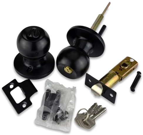 HANDLESTORE® Locking Door Knobs - Entrance, Privacy or Passage with Keys or Thumb Locking - Matt Black (Entrance Knob)