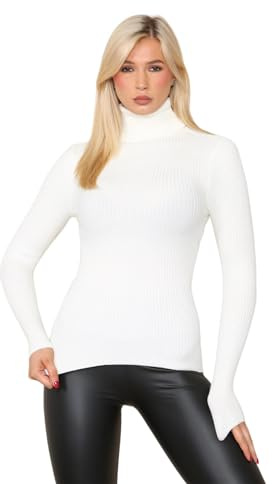 WICKEDFASHIONS123 Womens Office Formal Jumpers Turtle Polo Neck Wool Jumper Ribbed Sweater Ladies Outdoor Fashion Tunic Top Casual Wear Winter Warm Sweatshirts Knitted Jumper Top UK Size 8-14 Cream