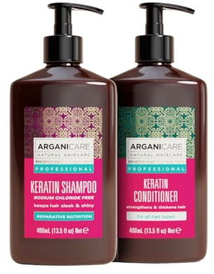 Arganicare | Keratin Professional Duo | Shampoo + Conditioner Set | Smoothness & Sleek Finish | For processed or heat-styled hair | 2 x 400 ml