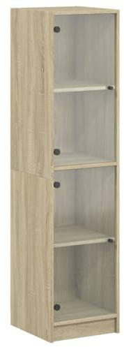 vidaXL Highboard with Glass Doors, Sideboard for Hallway Living Room, Cupboard with Storage, Home Organiser Storage Cabinet, Modern Style, Sonoma Oak