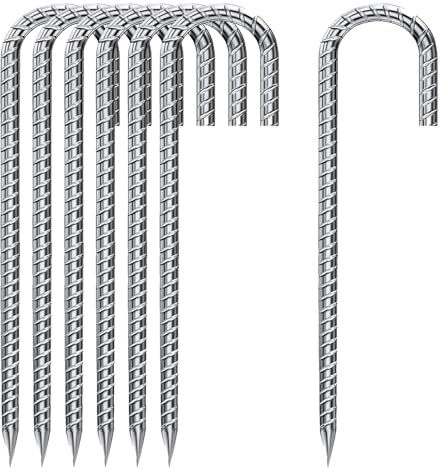 6 Pezzo Pali da Terra in Acciaio Resistente, Picchetti di Ancoraggio 30 cm, Ganci a J Ancoraggio Zincati, Picchetti per Tenda, per Campeggio, Tende, Recinzioni, Tettoie