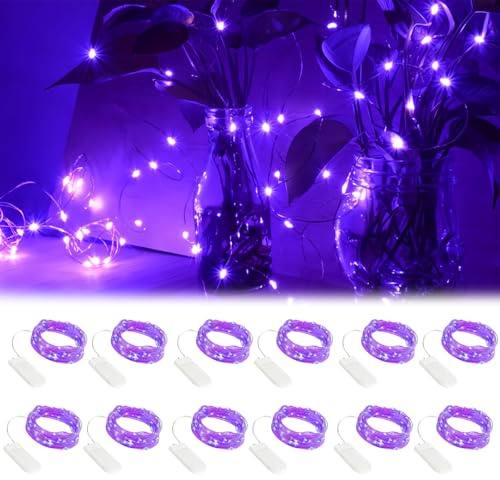 GOEDCH Led String Batterilampor: 12 st 2M 20 LED Lila Mini Koppartråd, krans Dekorativa Ljus, Koppartråd Krans Ljuskedja för Inomhus Och Utomhus, Jul, Bröllop