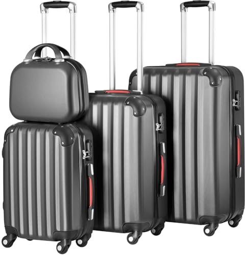 PROVITERA Set 3 Valigie Rigide in ABS, Valigia M-L-XL e Beauty Case, Manico Telescopico e Ruote Easy Roll, Lucchetto Serratura a Codice, Trolley Resistenti da Viaggio, Bagaglio a Mano (3 + 1 Grigio)