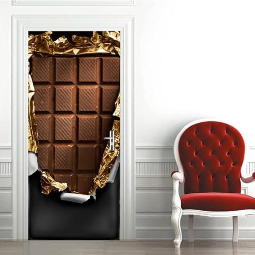 Türtapete Selbstklebend 77x200 cm Türfolie Selbstklebend Schokolade Türaufkleber Türposter Schokolade Türsticker Fototapete 3D Effekt für Schlafzimmer Wohnzimmer Küche 5196A