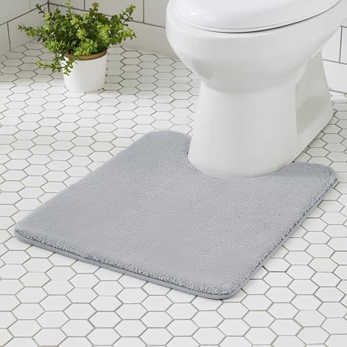 MINIDEAR Toilet Rugs 24x20 - U Shaped Light Gray Thick Memory Foam Contour Rugs,Ultra Soft & Plush Fluffy, Non-Slip, Quick Dry, Absorbent Washable Floor Microfiber Mat for Home Decor Accessories