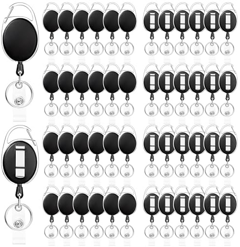 GBACHOOSE 50 Stück Schlüsselanhänger Ausziehbar, Ausweishalter Ausziehbar, Einziehbarer Ausweishalter mit Karabiner, Karabiner ID Card Badge Clips für Ausweise, Namen Kartenhalter, Schlüsselkarten
