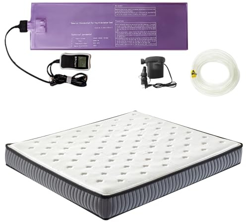 Ustenroya 50% Semi Waveless Waterbed Mattress, Softside Water Bed with Soft Mattress Cover & Smart Thermostats, Waterbed Fill Drain Kit, Foldable Water Bed Set, Waterbeds for Adults (Full-54x75)