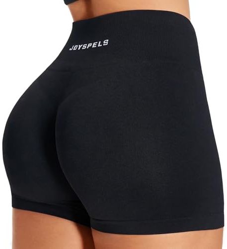 JOYSPELS Sport Gym Shorts Damen, Kurze Sporthose Damen Radlerhose High Waist Blickdicht Laufhose Seamless Schwarz S