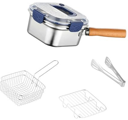 Sharplace Mini friteuse carrée multifonctionnelle en acier inoxydable avec panier pour le camping, idéale pour, le poisson et les frites, Couvercle Bleu