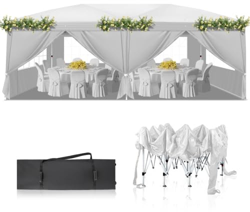 Bonnlo Carpa Plegable de 3x6m, UPF 50+, con Altura Ajustable, Las pergolas de jardín Impermeables y el Gazebo Son adecuados para usos Exteriores, como Camping, Festivales (Blanco)