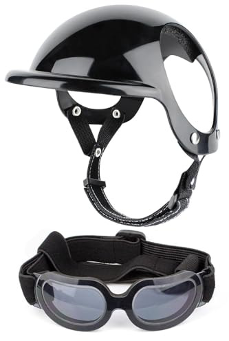 Casco Y Gafas para Perro - Gafas para Perros con Protección UV para El Viento Y El Polvo - Transpirables Casco De Protección Ajustable para Mascotas para Perros Pequeños