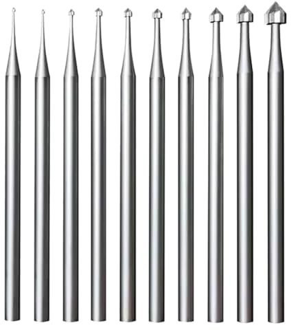 Jrudjsnhhty 10 Fresas para Engaste de Joyas, Cilindro de Fresas para Engaste de Piedra con Vástago de 3/32 de Pulgada, Herramientas para Hacer Lapidarios en Forma de Cono