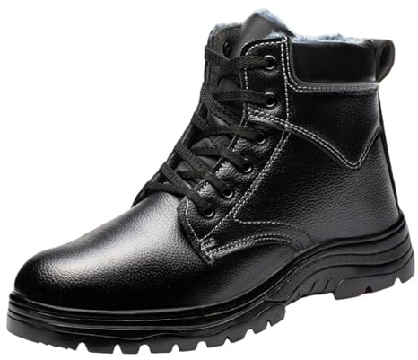 Generisch 2025 Botines Mujer Zapatos de Seguridad para Hombre Antideslizante y Antipinchazos Zapatos de Trabajo de Terciopelo Invierno Zapatos de Trabajo Calientes Botas de Nieve, Negro , 46 EU