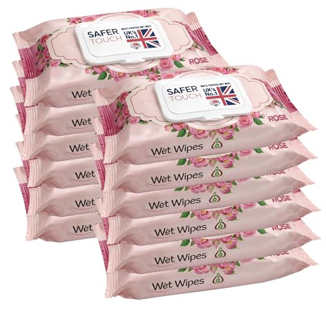 Meown Safer Touch Wet Wipes, Rose Scented, 960 Wipes (80 x 12 Packs) | Gentle Water-Based Face & Makeup Wipes, Alcohol-Free for Hands, Face & Body