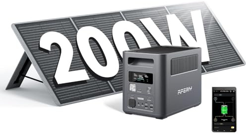 AFERIY P180 Générateur Électrique Portable 1024Wh avec Panneau Solaire Pliable 200W, Batterie Nomade Solaire 1800W(3600W pic), Recharge de 0-99% en 60 Min, Station Électrique pour Camping/Maison/RV