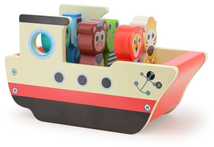 Vilac Le Bateau Sonore des Animaux Illustré Jouet d'Éveil Bébé Dès 18 Mois | Chaque pièce résonne différemment | manipulation et écoute | univers marin coloré dessiné avec poésie | sans pile ni batterie