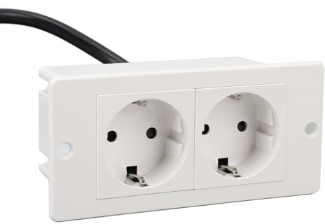 2.5mm Ultra Slim Built In Power Outlet for Desk, 2 AC Sockets | Child Safety Shutter Design, Fireproof Material Construction, Flush Mount Desk Integration
