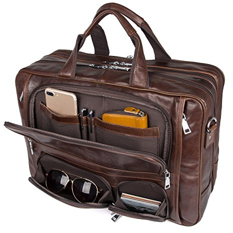 Augus Business Travel Briefcase Genuine Leather Duffel Bags for Men Laptop Bag fits 15.6 inches Laptop YKK Zipper