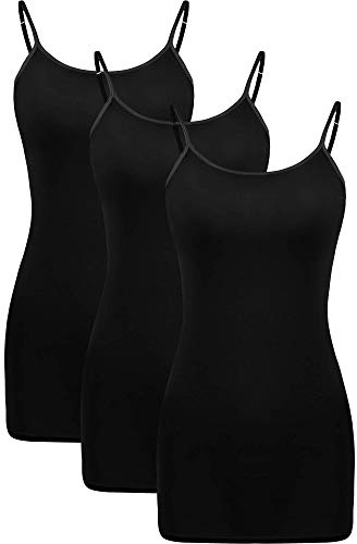 WILLBOND 3 Pieces Women Basic Long Tanks Adjustable Spaghetti Strap Camisole Top (,) Black