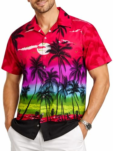 King Kameha Hawaii-skjorta för herr, funky casual krage, bröstficka, unisex, kortärmad strand, Strandrosa, 3XL
