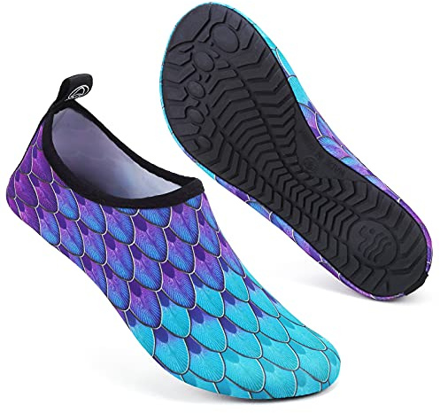Mabove Swim Water Shoes Socks Barefoot Protecting for Sea Beach Swimming Pool Men Women, 6/7 UK, Purple Mermaid
