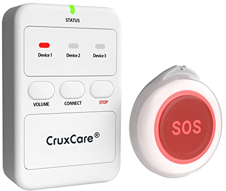 CruxCare C2 Senioren Notruf – 1 Notrufknopf mit Empfänger – Drahtloser Hausnotruf Intern