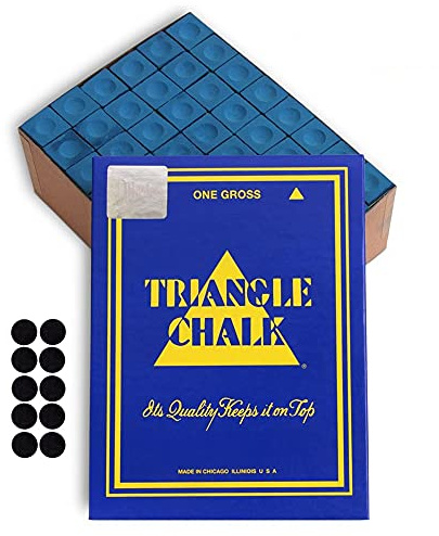 Triangle Billiard Pool Cue Chalk - 1 Gross - 144 pcs - Made in The USA + 10 pcs of Quality Billiard Pool Table Spots (Blue)