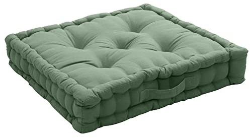 Cuscino da pavimento con maniglia, 50 x 50 cm, verde argilla, 100% cotone, imbottitura 100% cotone riciclato, imbottito per garantire un buon vestito, collezione Panama, Enjoy Home