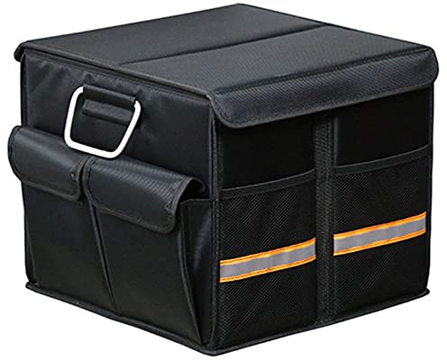 Tianle Car Trunk Organizer - Collapsible Trunk Organizer with Foldable Cover Aluminium Alloy Handle Reflective Strip for Auto, SUV, Truck, Minivan (S Black)