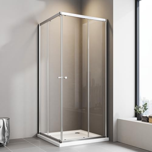 Duschkabine Schiebetür 75x90 cm Eckeinstieg Duschabtrennung 6mm ESG Glas Höhe 185cm, LINKS & RECHTS MONTIERBAR