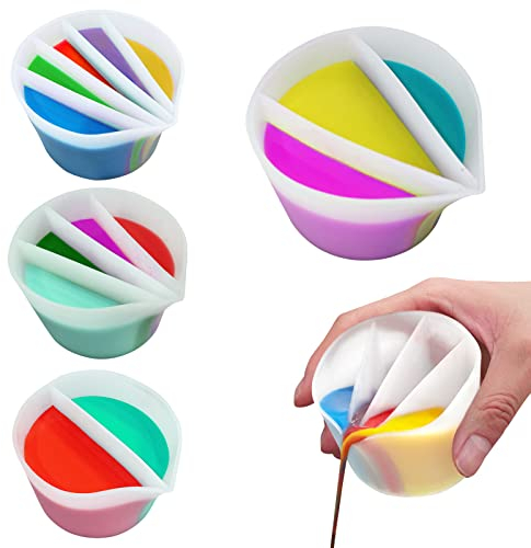 Split Cup for Paint Pouring Fluid Art Silicone Split Cup Resin Pouring Painting Tools DIY Making Drawing Accessories Reusable Split Cup with Dividers (3 Channels)