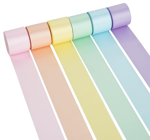 DINDOSAL Pastel Ribbon Assortment - 1.5 Inch Double-Face Rainbow Colored Satin Ribbon, 6 Rolls, 30 Yards for Garlands, Baby Showers, Crafts, Birthday Parties, Weddings, Easter & Christmas