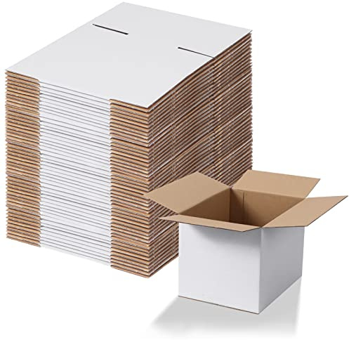 Calenzana 8x6x6 Shipping Boxes Set of 40, White Corrugated Cardboard Box for Mailing Packing Gifts Small Business