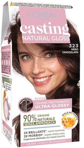 L'Oréal Paris Colorazione Semipermanente Casting Natural Gloss, Colore Trattamento Ultra Glossy, Senza Ammoniaca, Colore: Nero Cioccolato 323