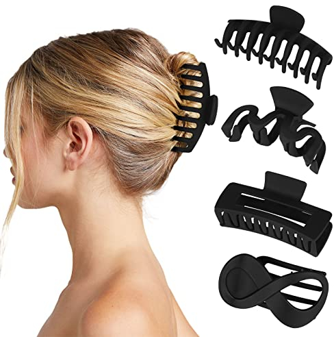 4 Stück Haarklammer Groß Schwarz Haarklammer Dicke Haare Haarspangen Damen Dünnes Haar Rutschfest Haarklammern Kunststoff Matte Haarspange für Mädchen